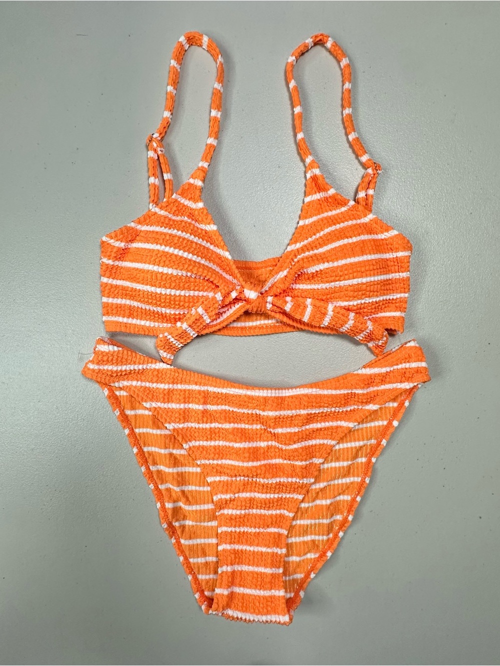 Amazon - Women’s Orange & White Textured Stripe Two-Piece Bikini Swimsuit